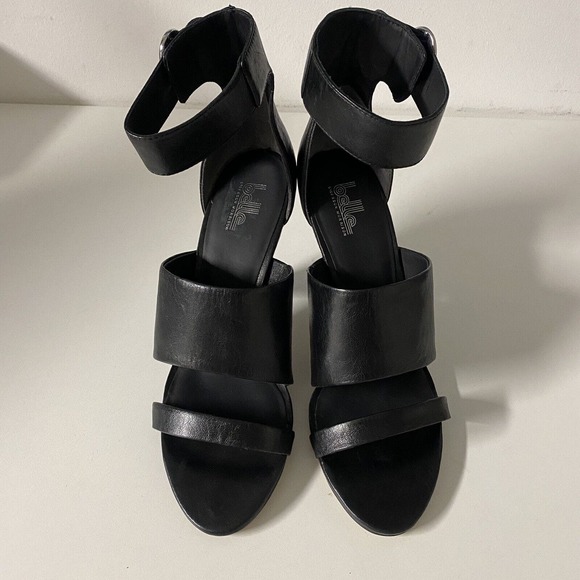 NWOB Sigerson Morrison Forum Sandal Black Leather Open Toe Cone Heel Ank… - Picture 4 of 8